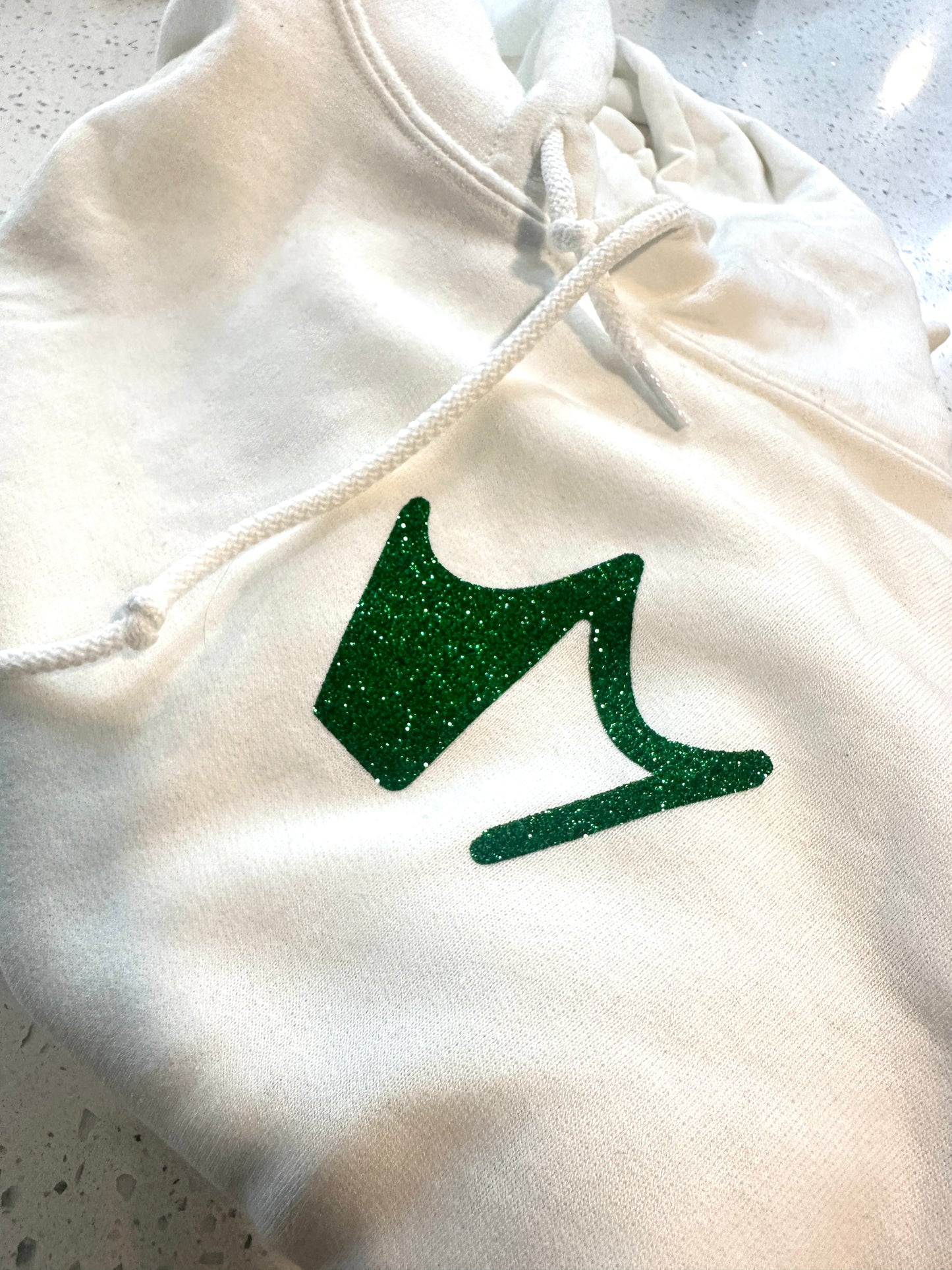 Luxury Hoodie WHITE (GREEN SPARKLE)